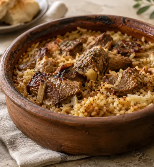 Toprak kapta pirinç ve etle Beypazarı güveci
