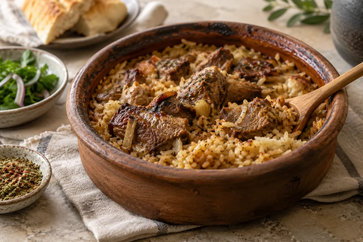 Toprak kapta pirinç ve etle Beypazarı güveci