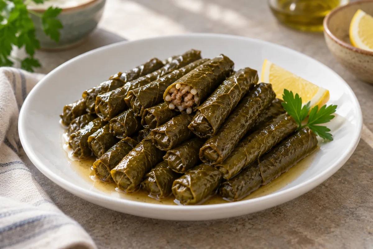 İnce sarılmış Beypazarı yaprak sarması sunumu