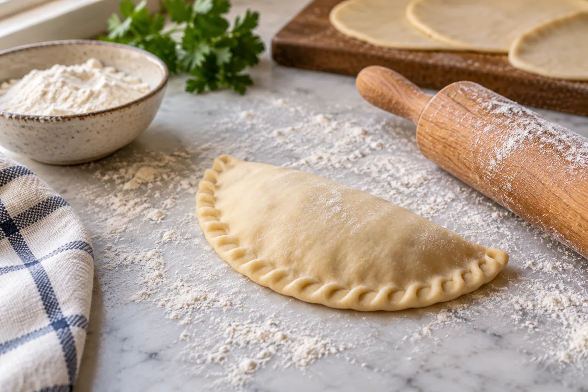 Kapatılmış çibörek hamuru ve oklava