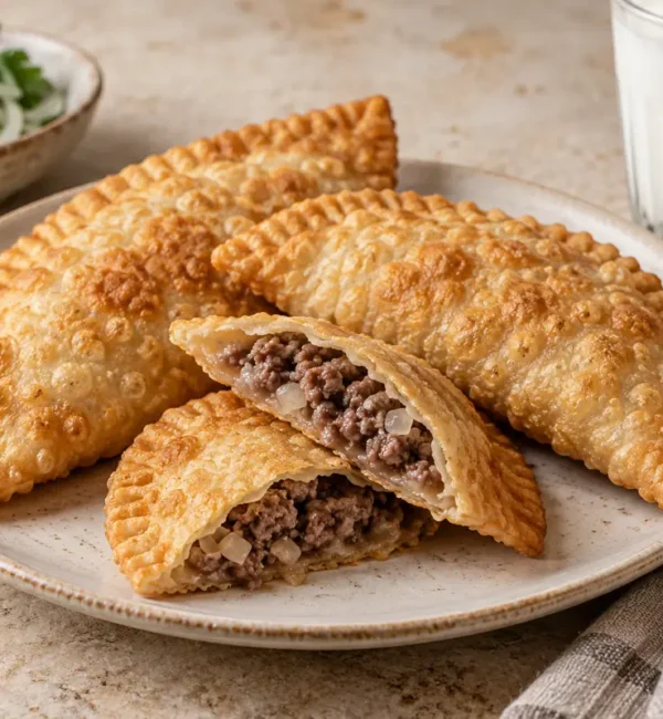 İnce hamurlu kıymalı çibörek ve iç harç detayı