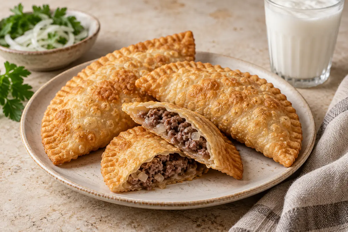 İnce hamurlu kıymalı çibörek ve iç harç detayı